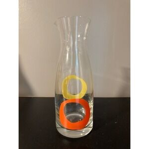 Vintage Mid Century Modern Glass Carafe‎ Orange Yellow Circles Retro Pitcher 10"